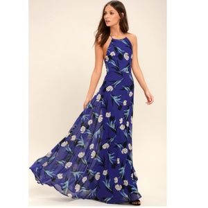 NWT Lulu's Halter Lace Up Back Floral Maxi Dress